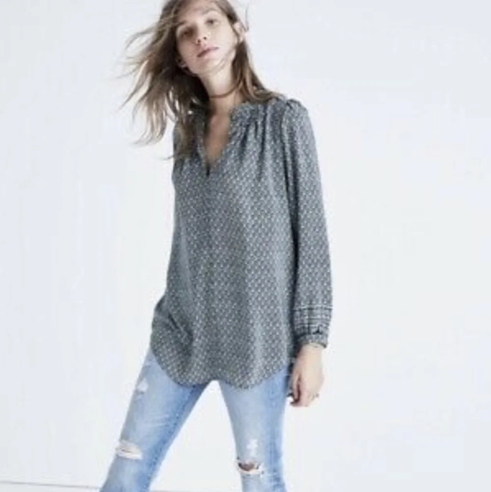 MADEWELL Silk Memory Green Puff Sleeve Oversized Peasant Blouse XXS